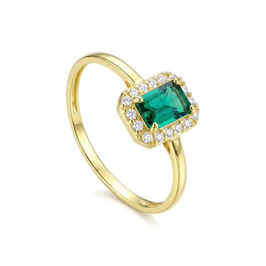 18K Solid Gold Emerald-Cut Green Zircon