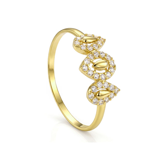 18K Gold Mini Triple Pear-Shape Zircon Ring