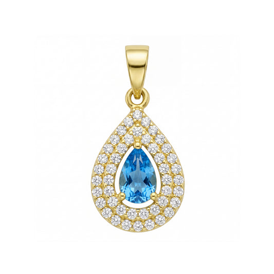 18K Gold Pear-Shaped Double Halo Pendant