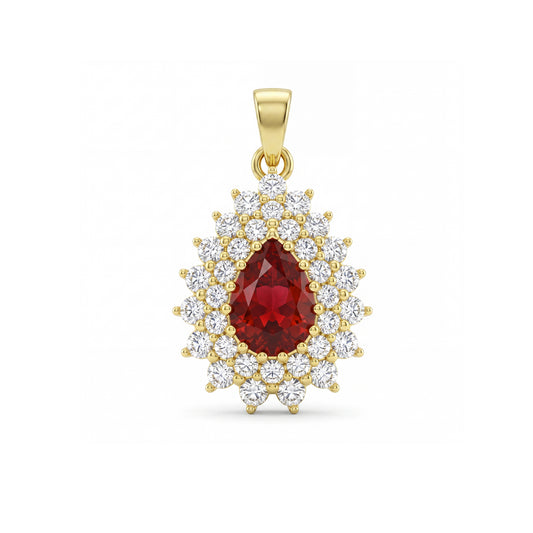 18K Gold Pear-Shaped Double Halo Pendant