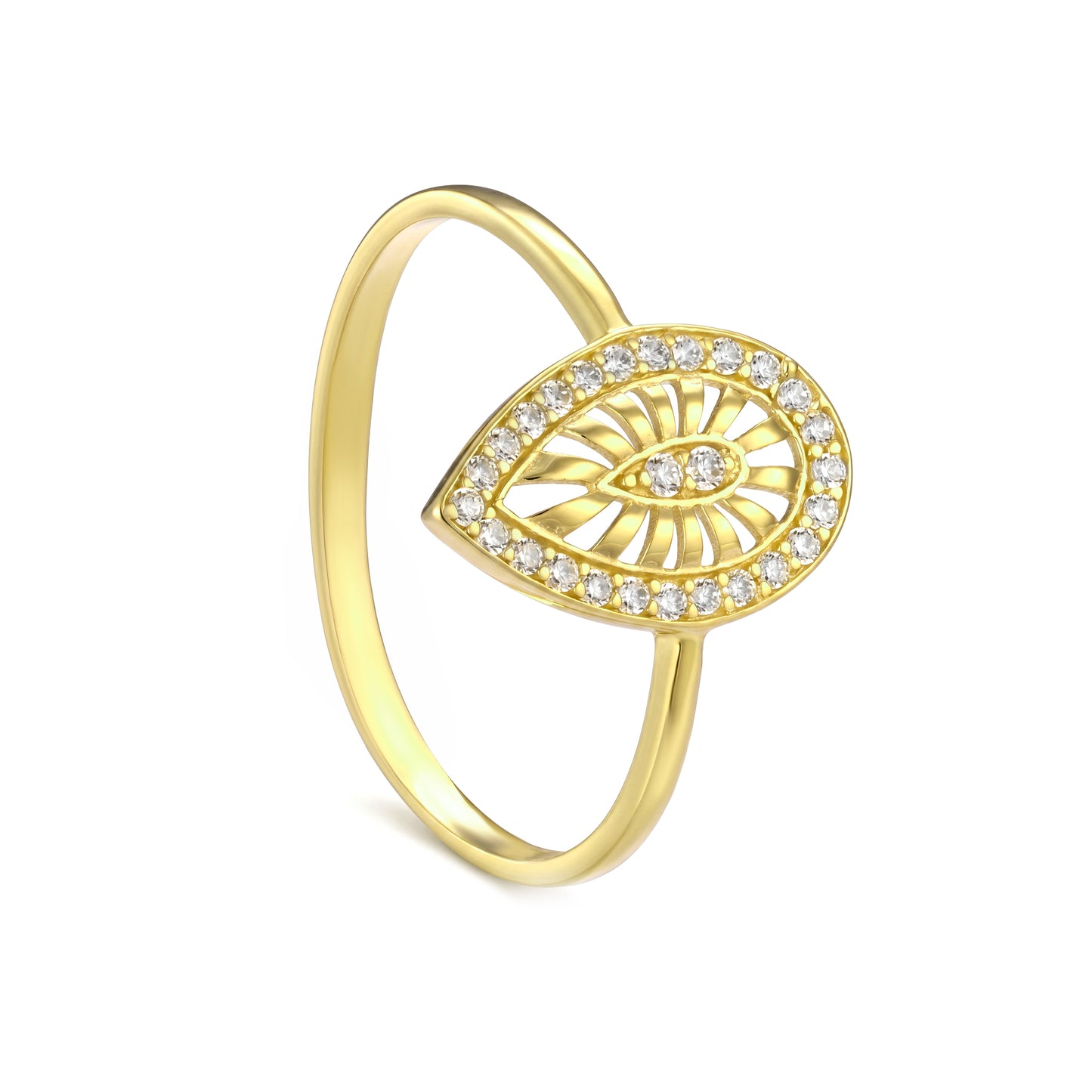 18K Gold Ornate Teardrop Pinky Ring