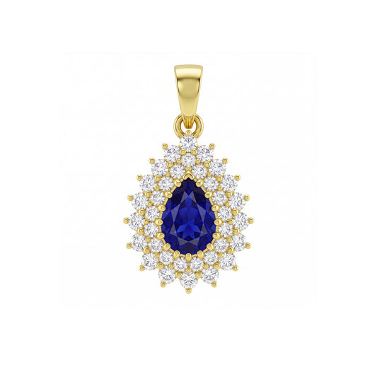 18K Gold Pear-Shaped Double Halo Pendant