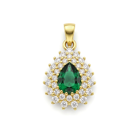 18K Gold Pear-Shaped Double Halo Pendant