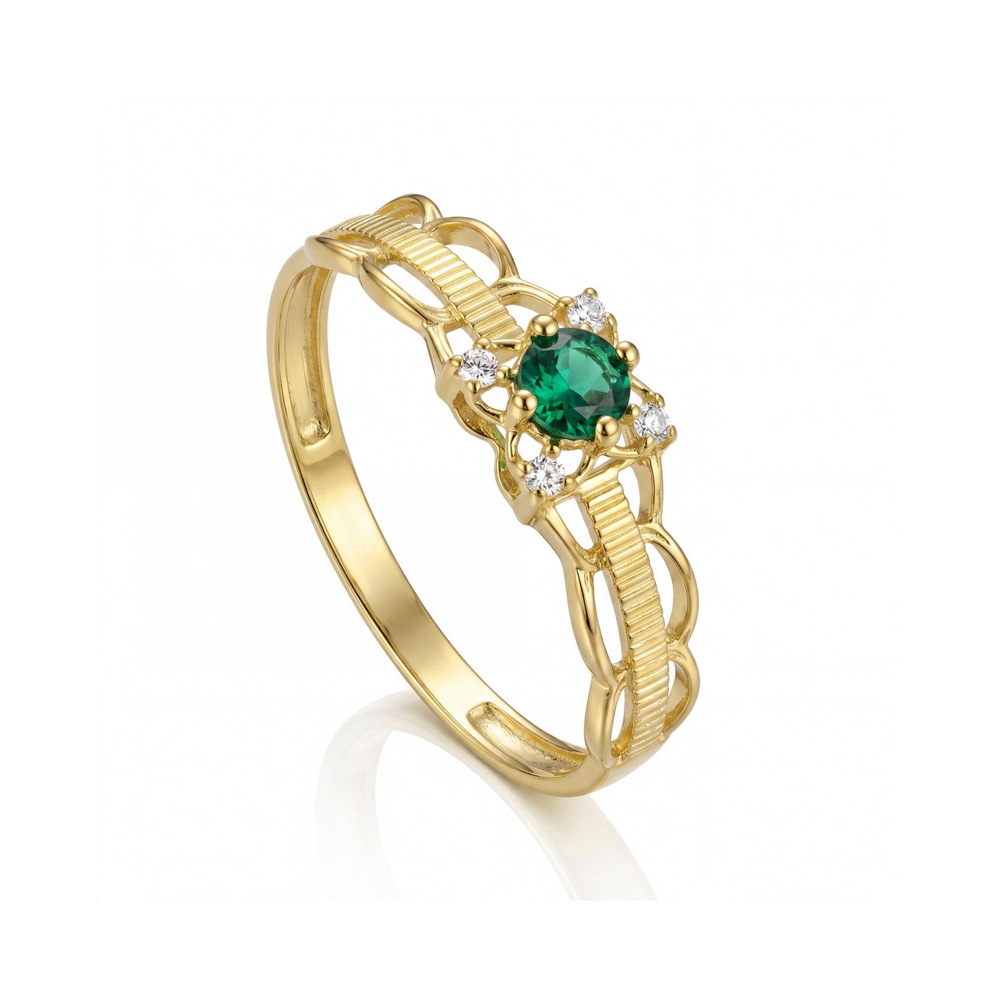18K Gold Emerald-Style Filigree Statement Ring