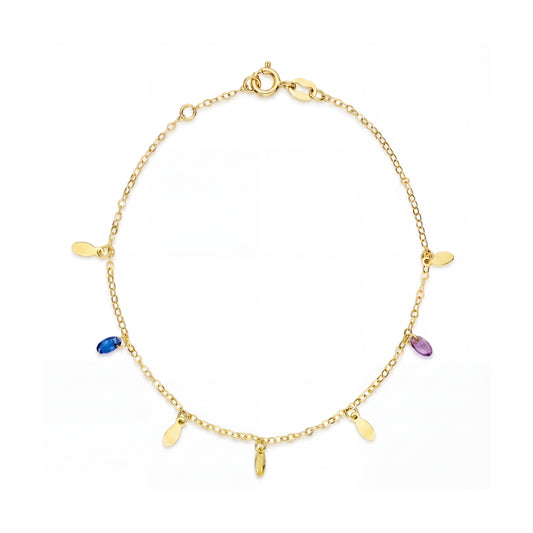 18K Gold Multi-Color Stone Charm bracelet