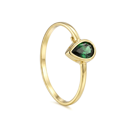 18K Solid Gold Pear-Cut Green Zircon