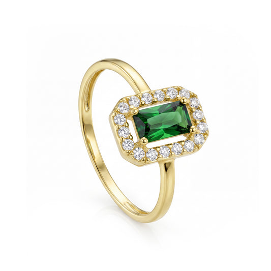 18K Solid Gold Emerald-Cut Green Zircon