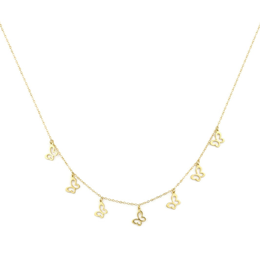 18K Solid Gold Multi-Butterfly Charm Necklace