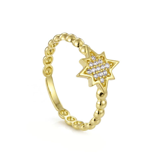 18K Gold Sparkling Celestial Star Beaded Ring