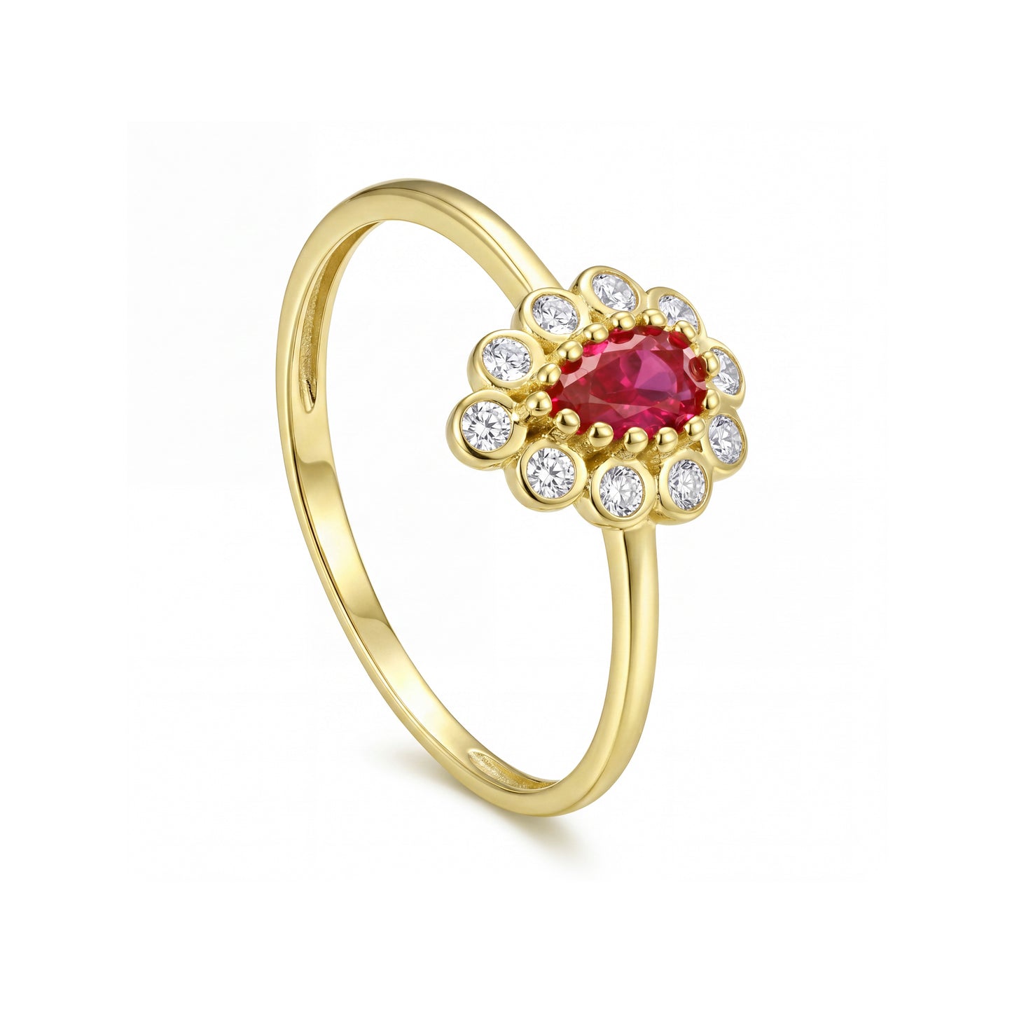 18K Solid Gold Pear-Cut Red Zircon Floral