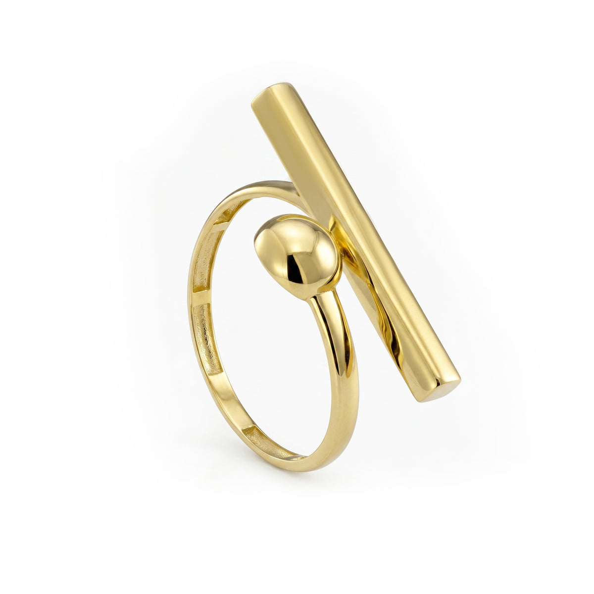 18K Gold Modern Bar & Sphere Ring