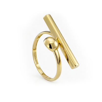 18K Gold Modern Bar & Sphere Ring