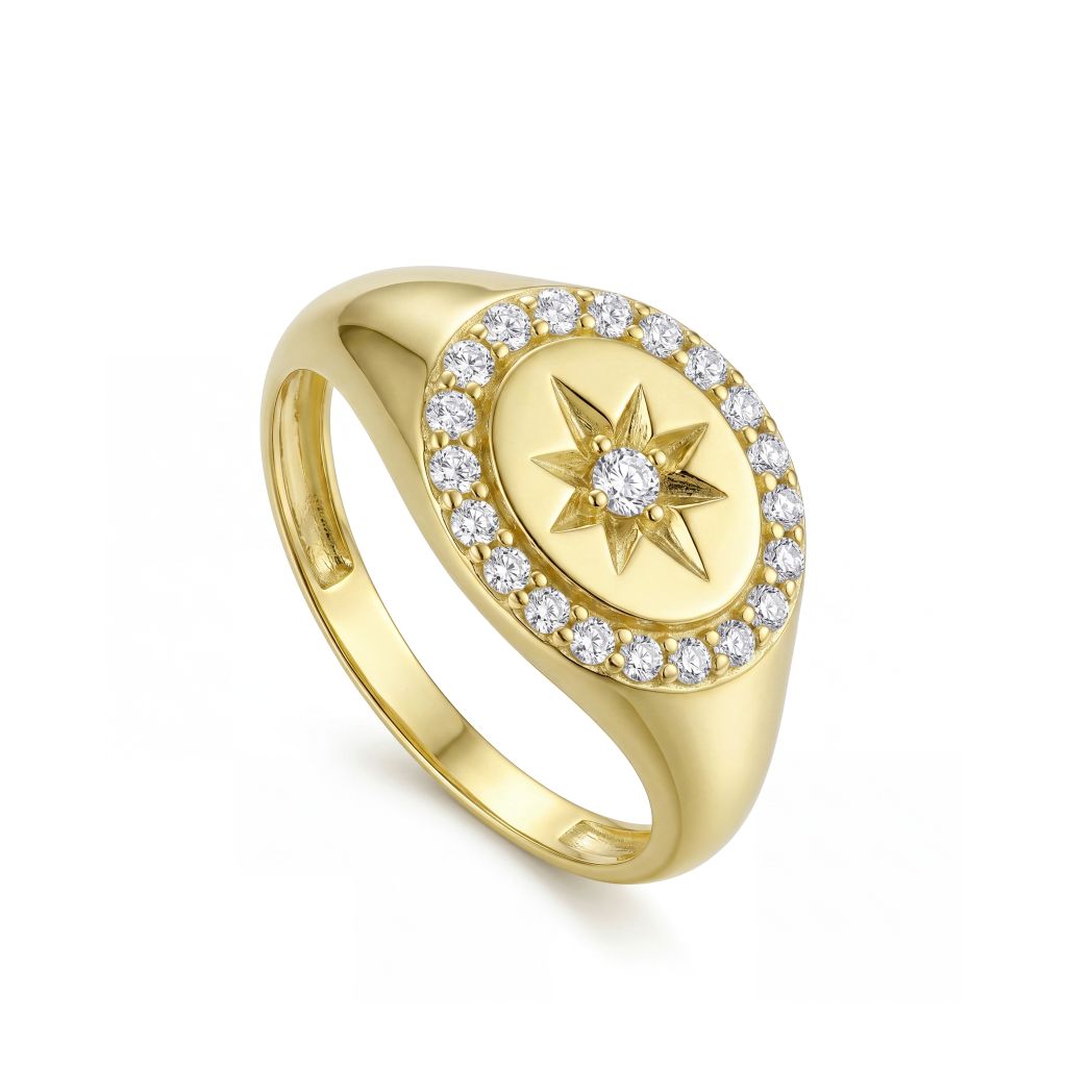 18K Gold North Star Zircon Pinky Ring