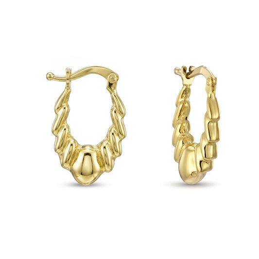 18K Gold Textured Ribbed Hoop Earrings