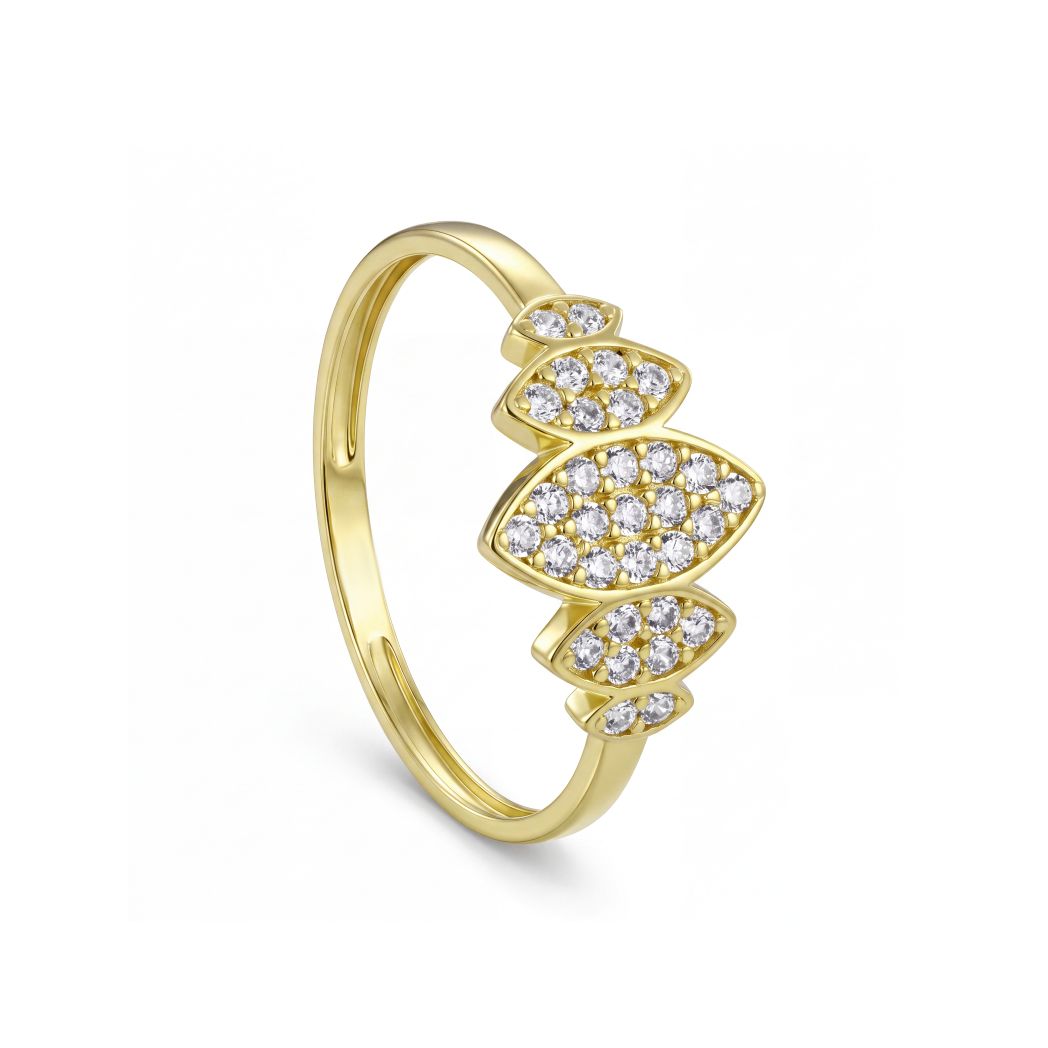 18K Gold Geometric Marquise Pave Ring