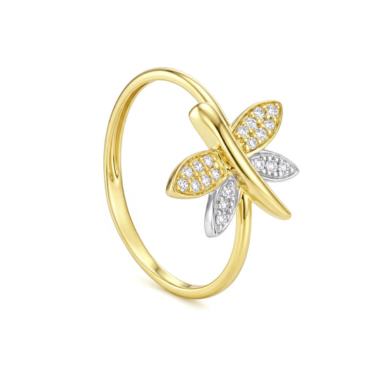 18K Gold Floral Petal Zircon Pinky Ring