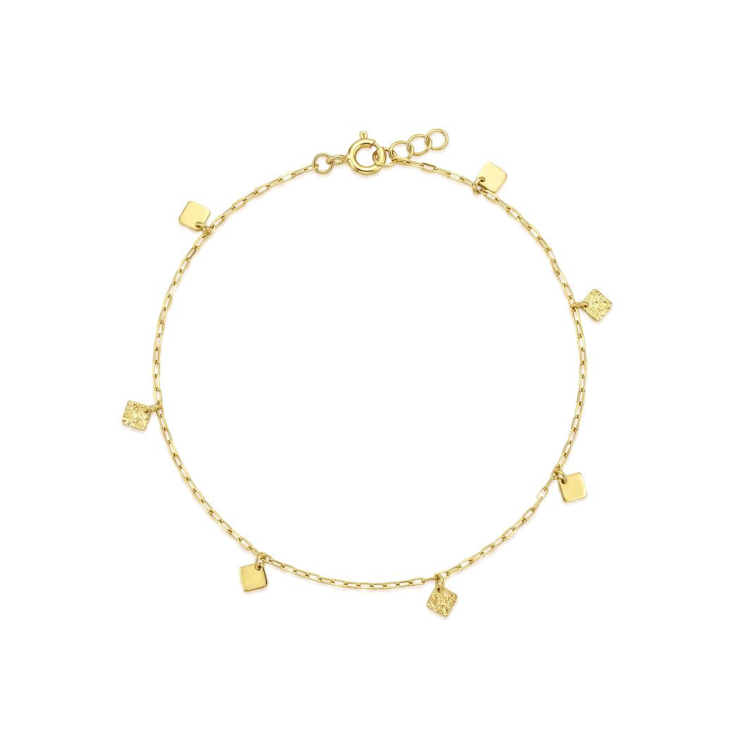 18K Gold Anklet with Square Charms