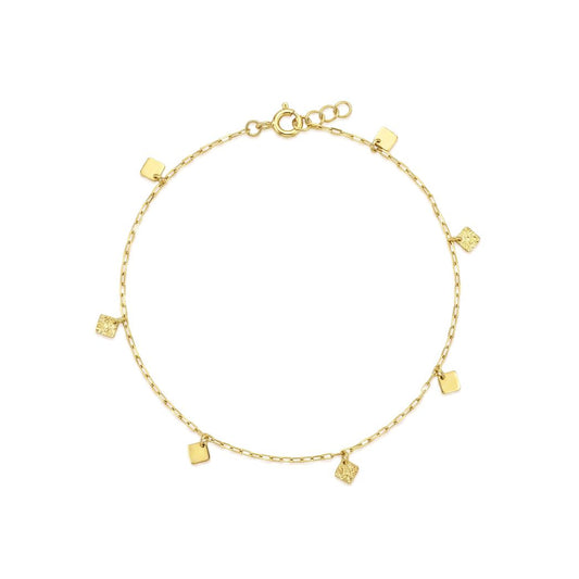 18K Gold Anklet with Square Charms
