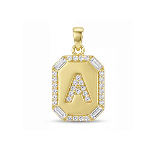 18K Gold Initial Cubic Zirconia Pendant