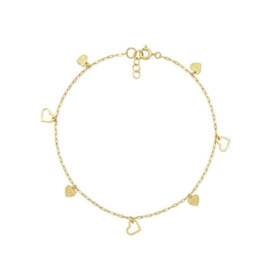 18K Gold Dainty Heart Dangle Anklet