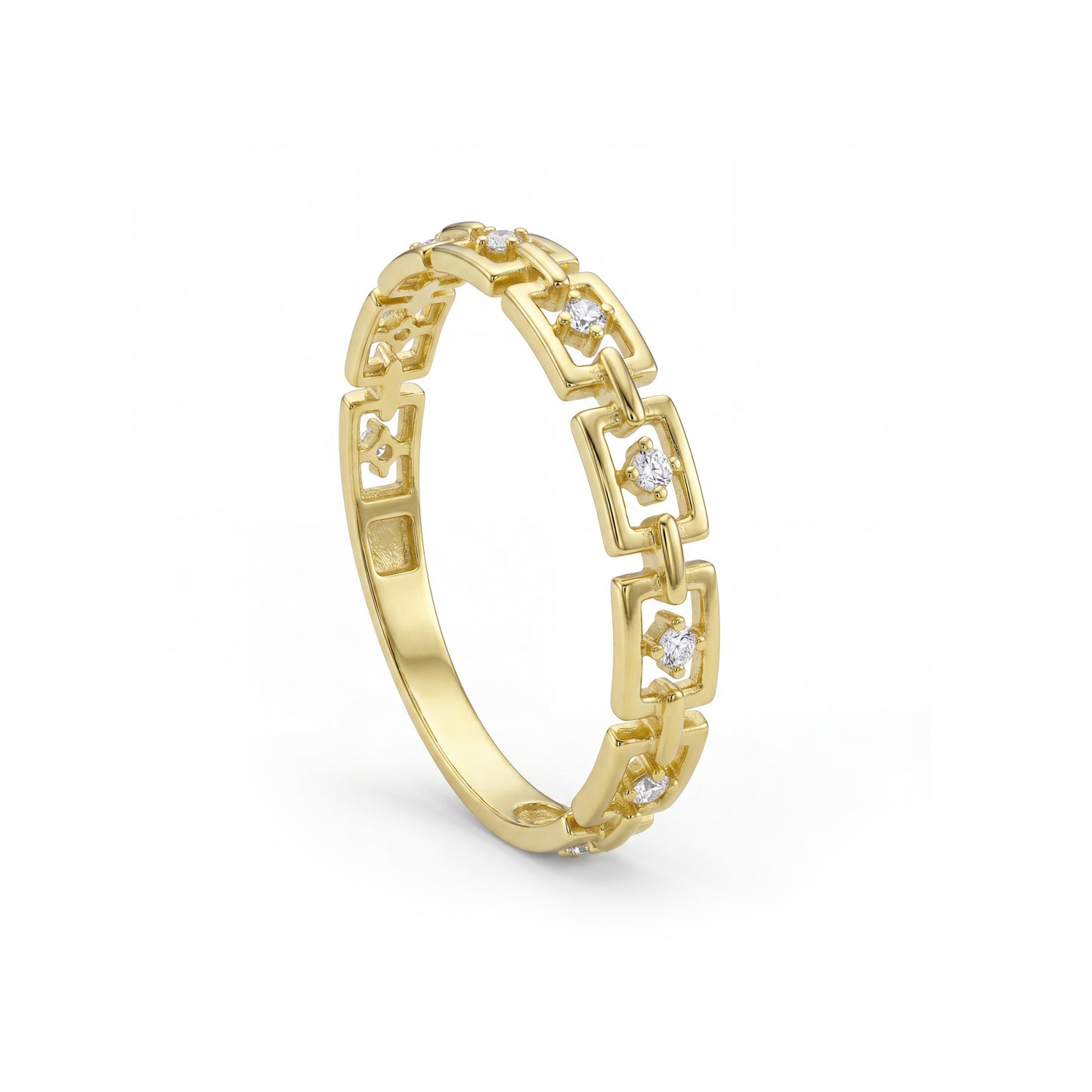 18K Gold Mini Geometric Link Zircon Ring