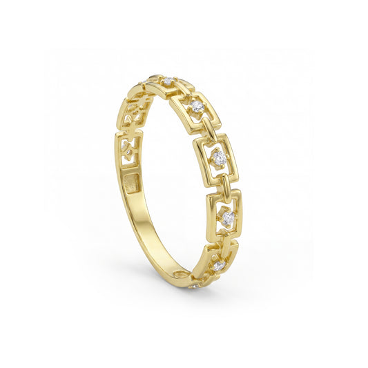 18K Gold Mini Geometric Link Zircon Ring