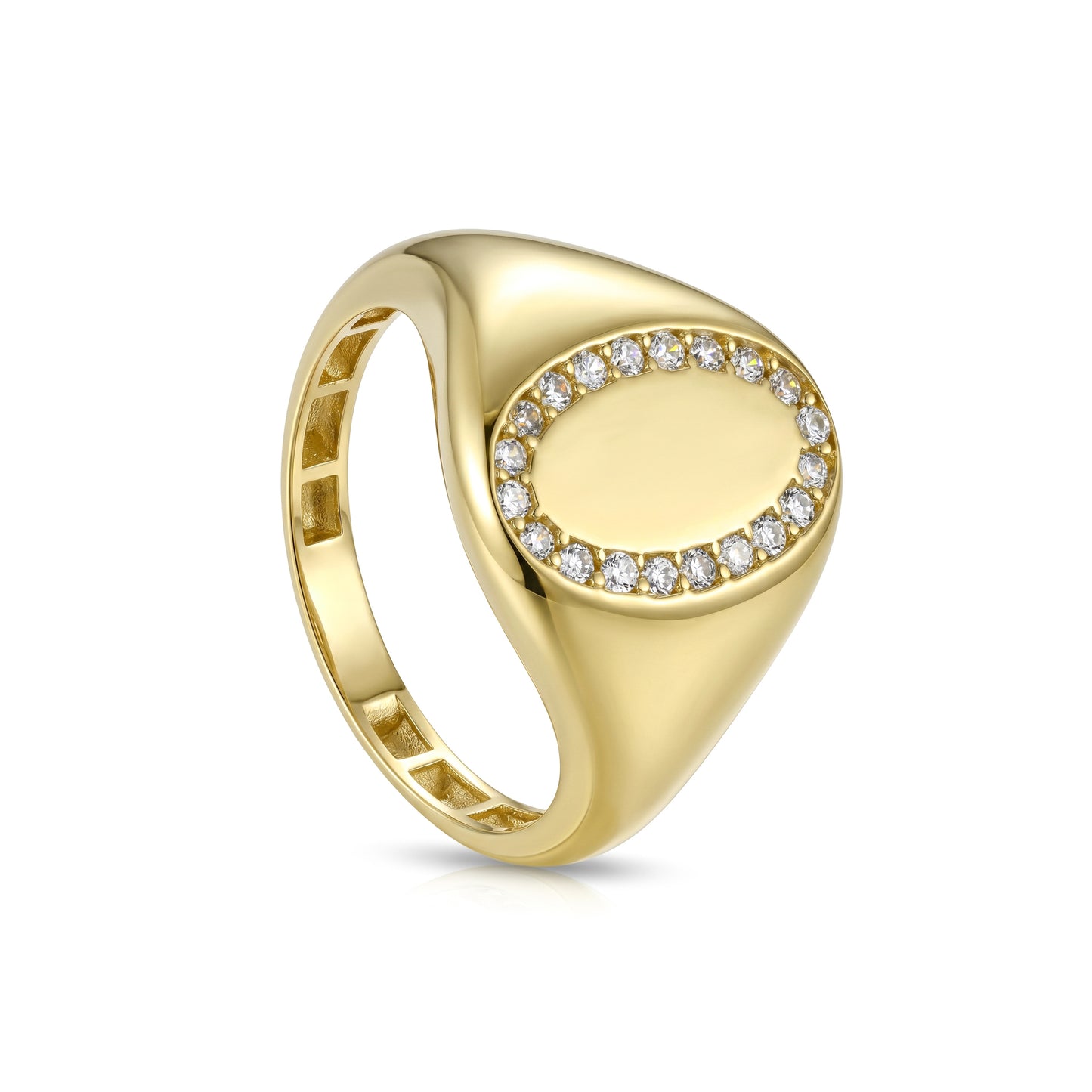 18K Gold Classic Oval Diamond-Halo Pinky Ring