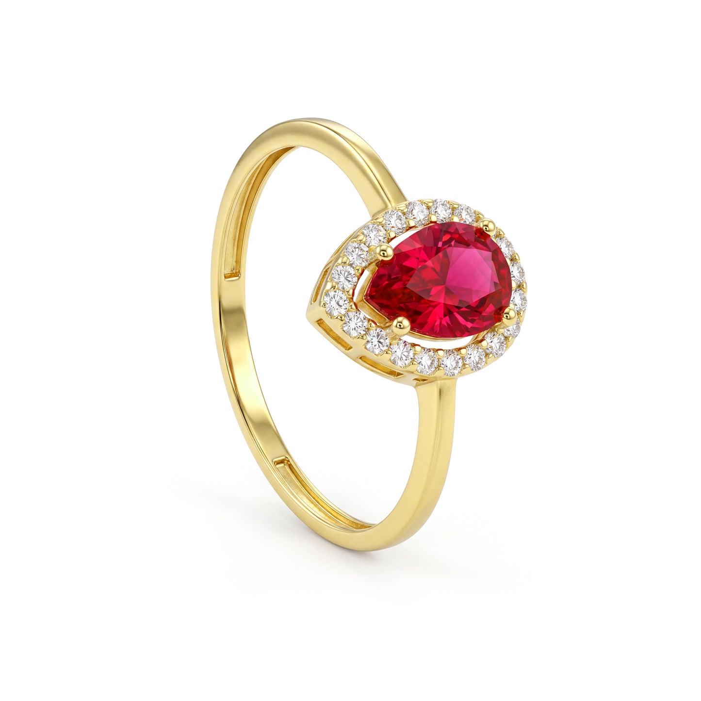 18K Solid Gold Pear Zircon Halo Ring
