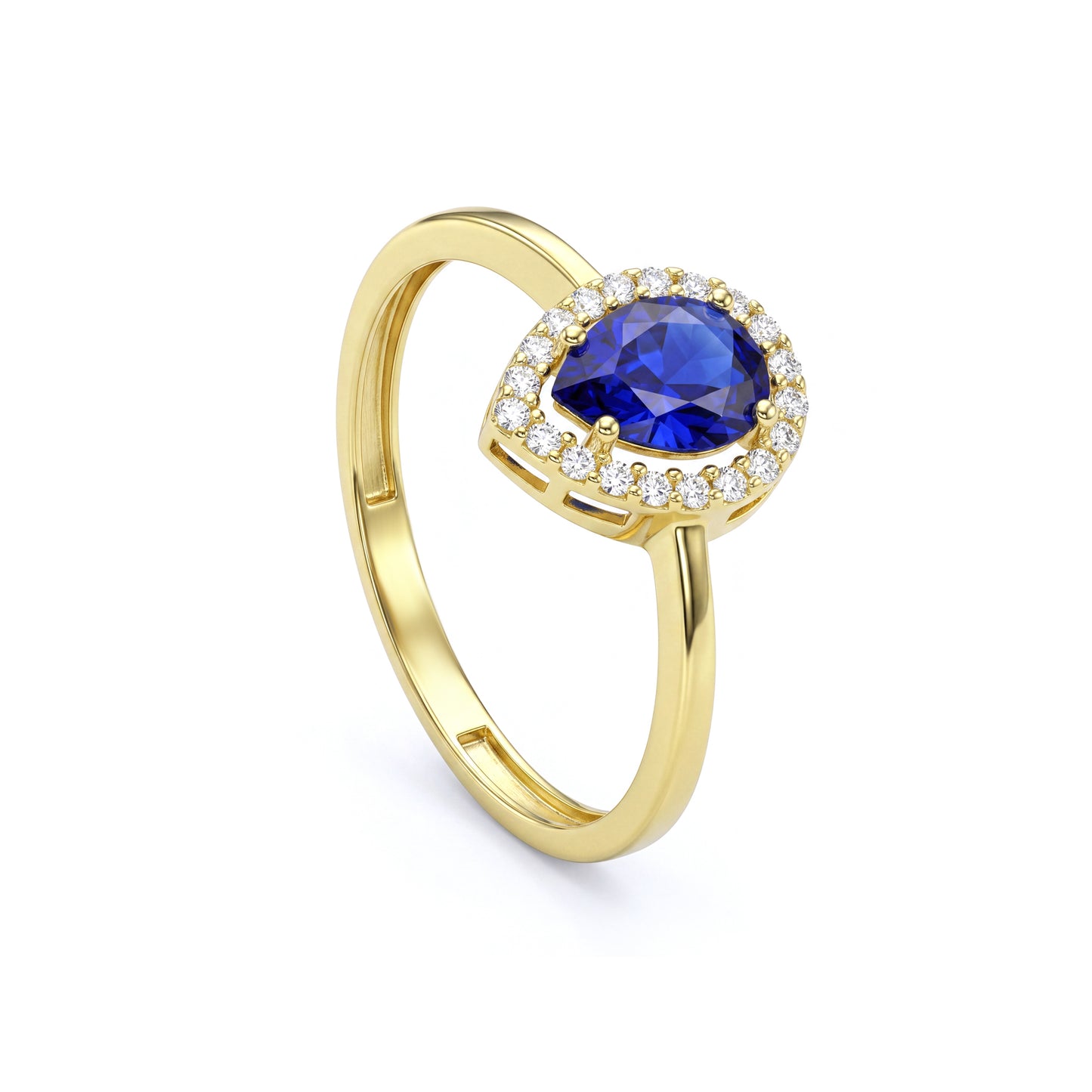 18K Gold Pear Sapphire Halo Ring