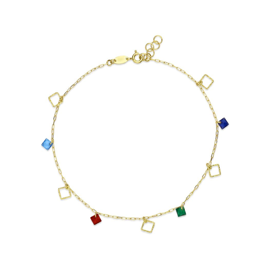 18K Gold Colorful Square Charms Anklet