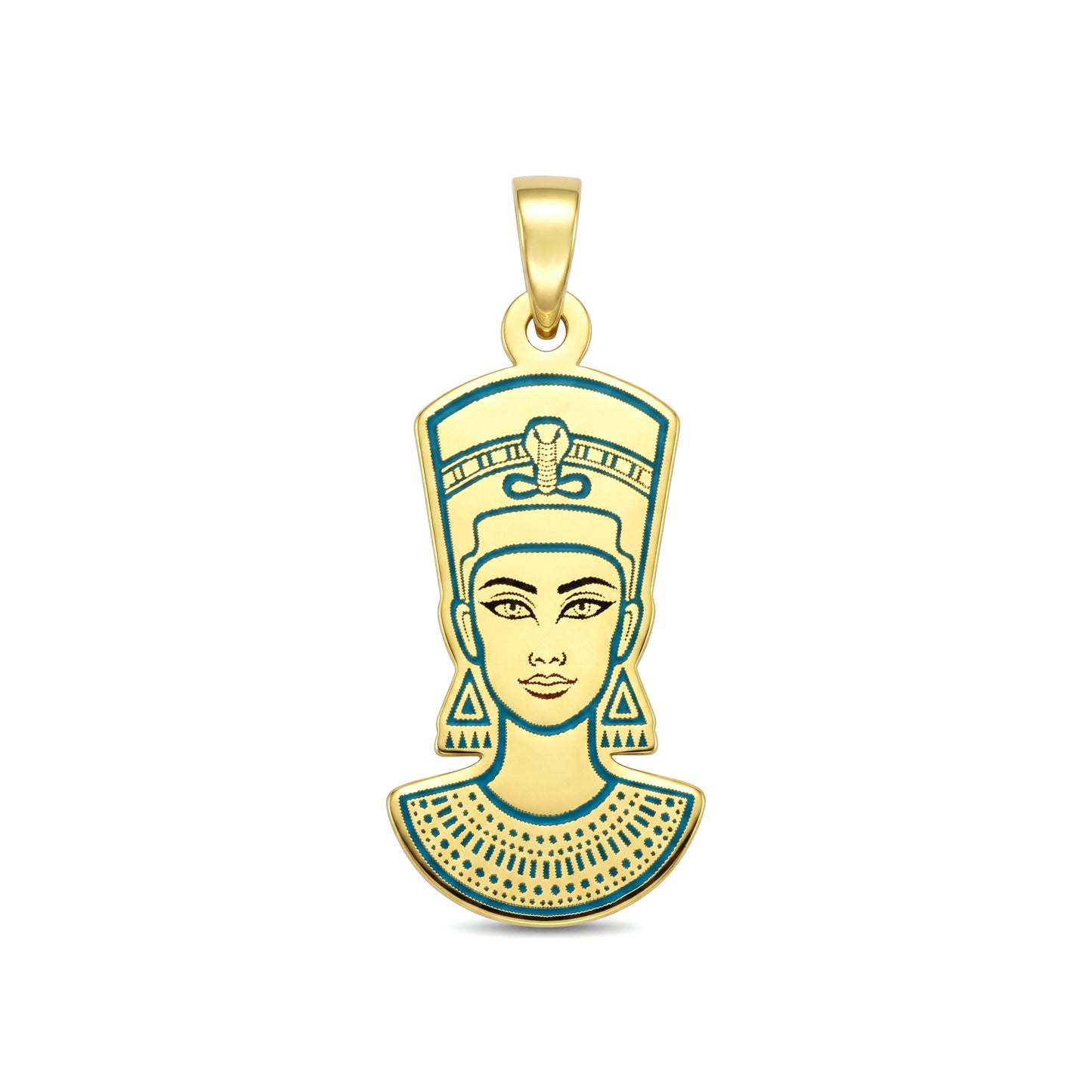 18k Gold  Queen Nefertiti Enamel Pendant