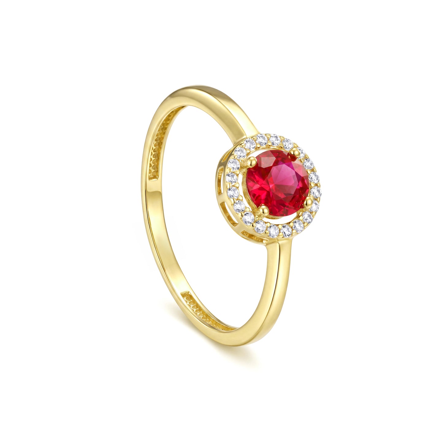 18K Solid Gold Round Red Zircon