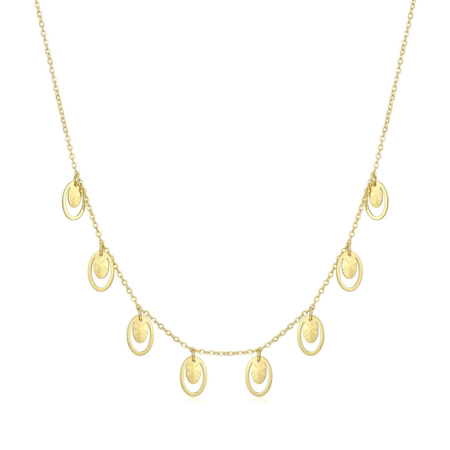 18K Solid Gold Diamond-Cut Oval Necklace