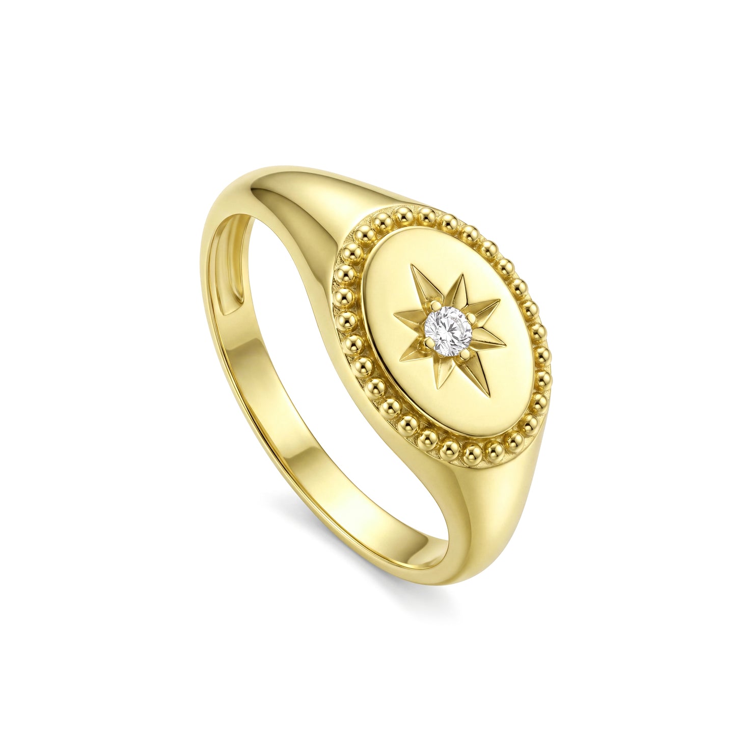 18K Gold North Star Zircon Pinky Ring