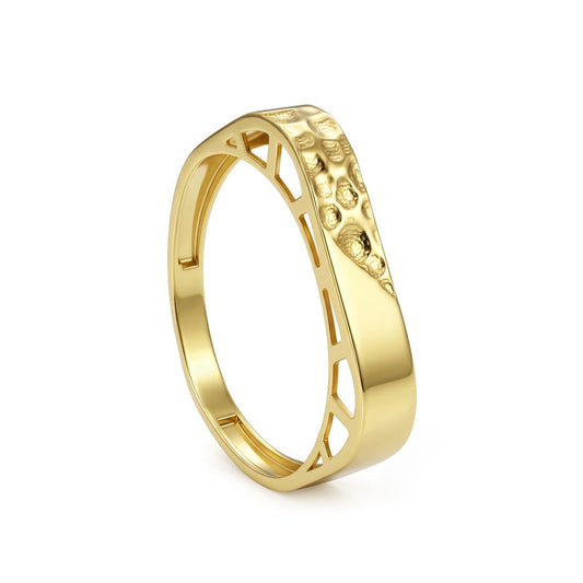 18K Partial Hammered Texture Band