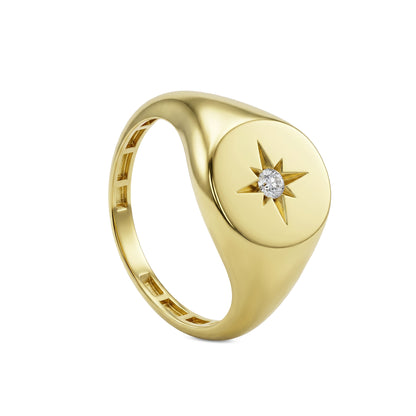 18K Gold Celestial North Star Pinky Ring