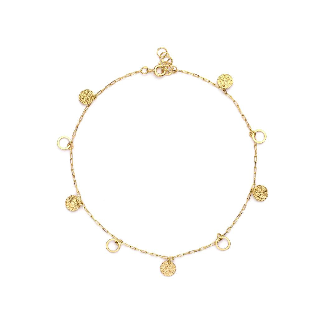 18K Gold Delicate Disc & Circle Charms Anklet