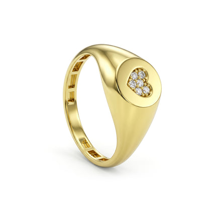 18K Gold Dainty Heart-Accent Pinky Ring