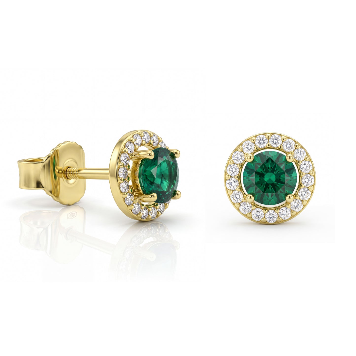 18K Gold Emerald Stud Earrings