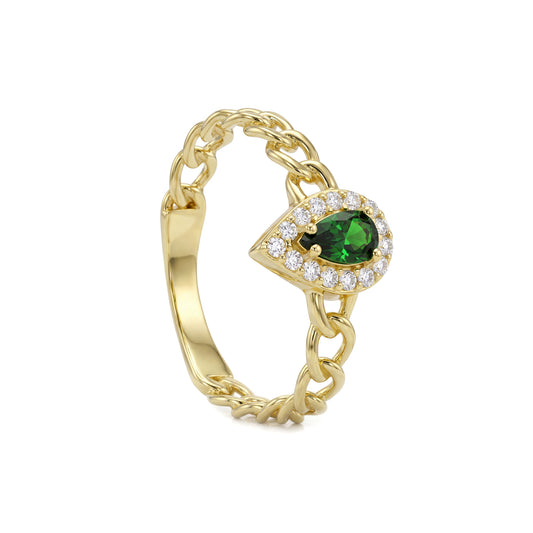18K Gold Chain-Style Emerald Ring
