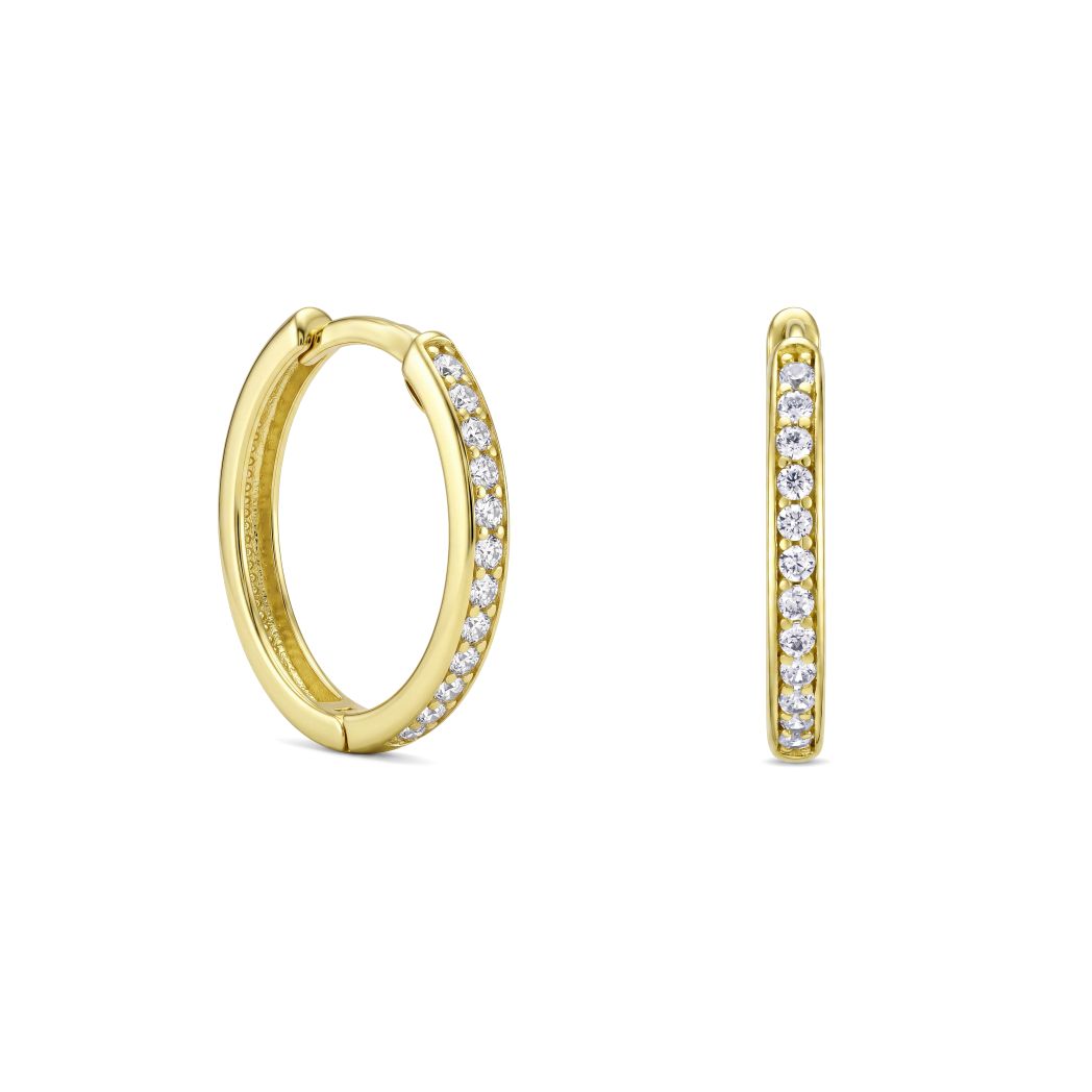 18K Gold Pave Zircon Huggie Hoop Earrings