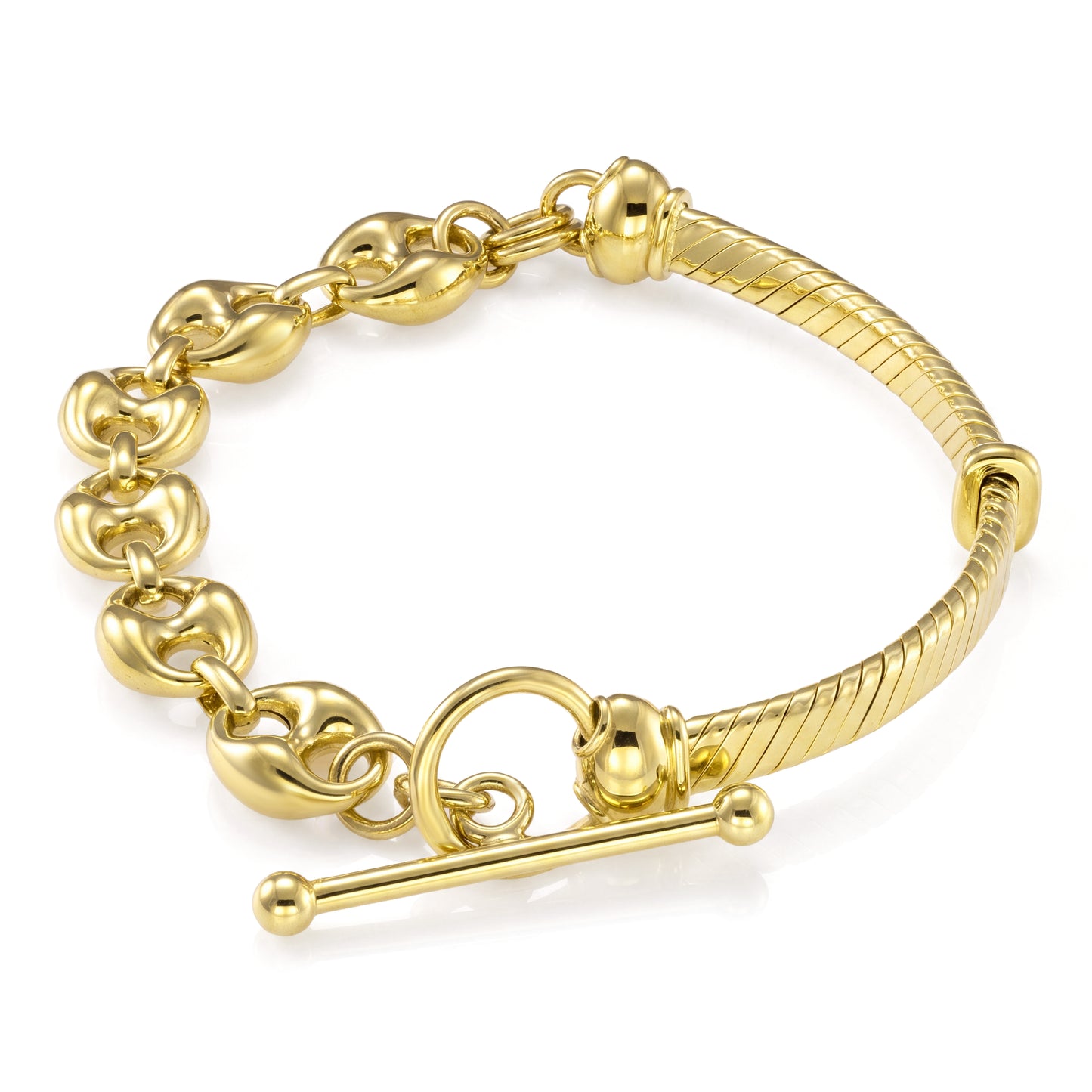18K Modern Mixed-Link  Chain Bangel