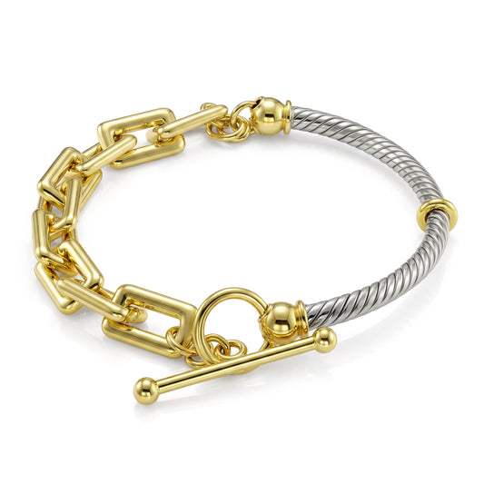 18K Two-Tone Mixed Gold Twisted Bangle