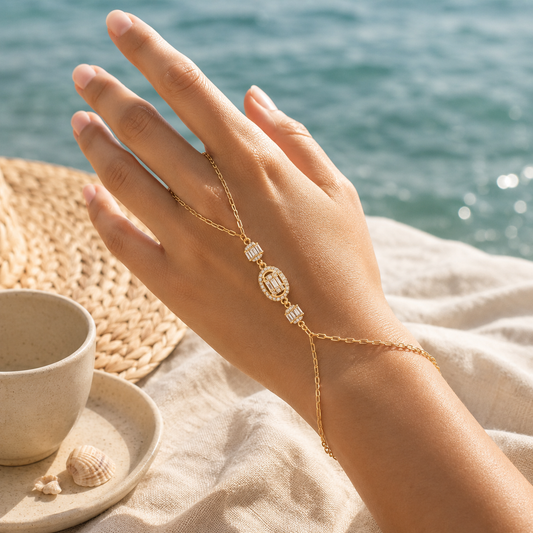 18K Gold Baguette Zircon Hand Chain