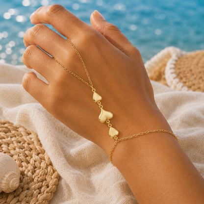 18K Gold Heart Hand Chain