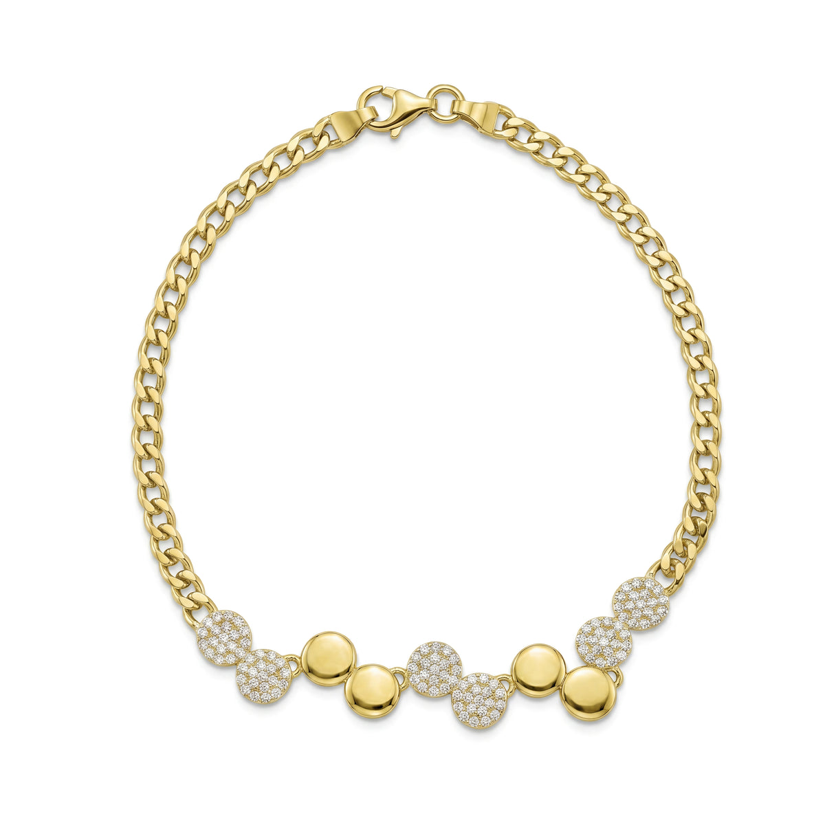 18K Solid Gold Geometric Disc & CZ Bracelet