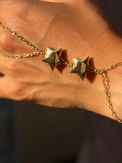 18K Gold Radiant Double-Star Puffy Hand Chain
