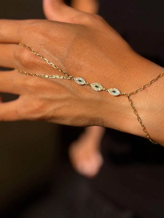 18K Gold Elegant Green Zircon Link Hand Chain