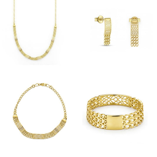 18K Solid Gold Mesh Link Full Set.