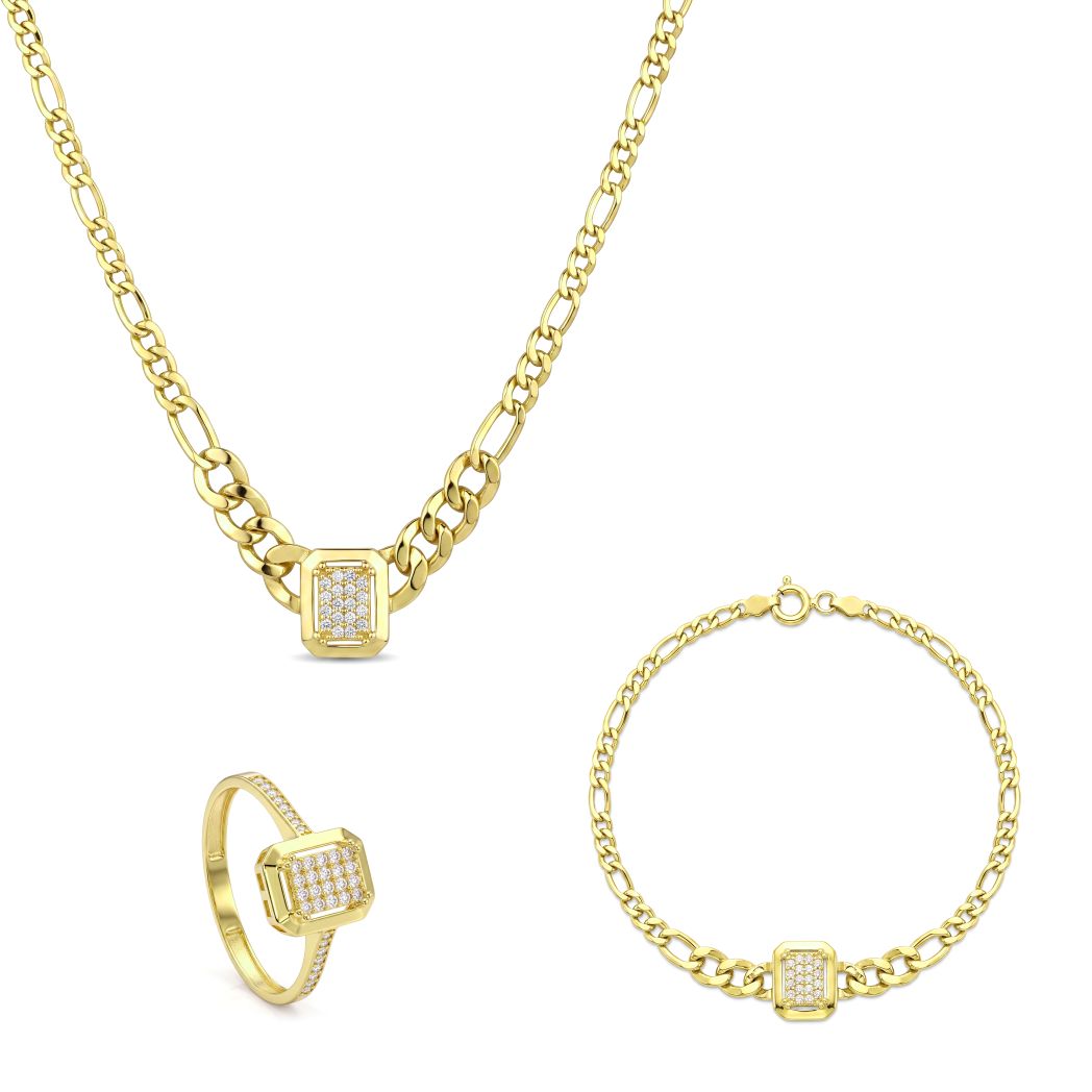 18K Square Baguette Zircon Gold Jewelry Set